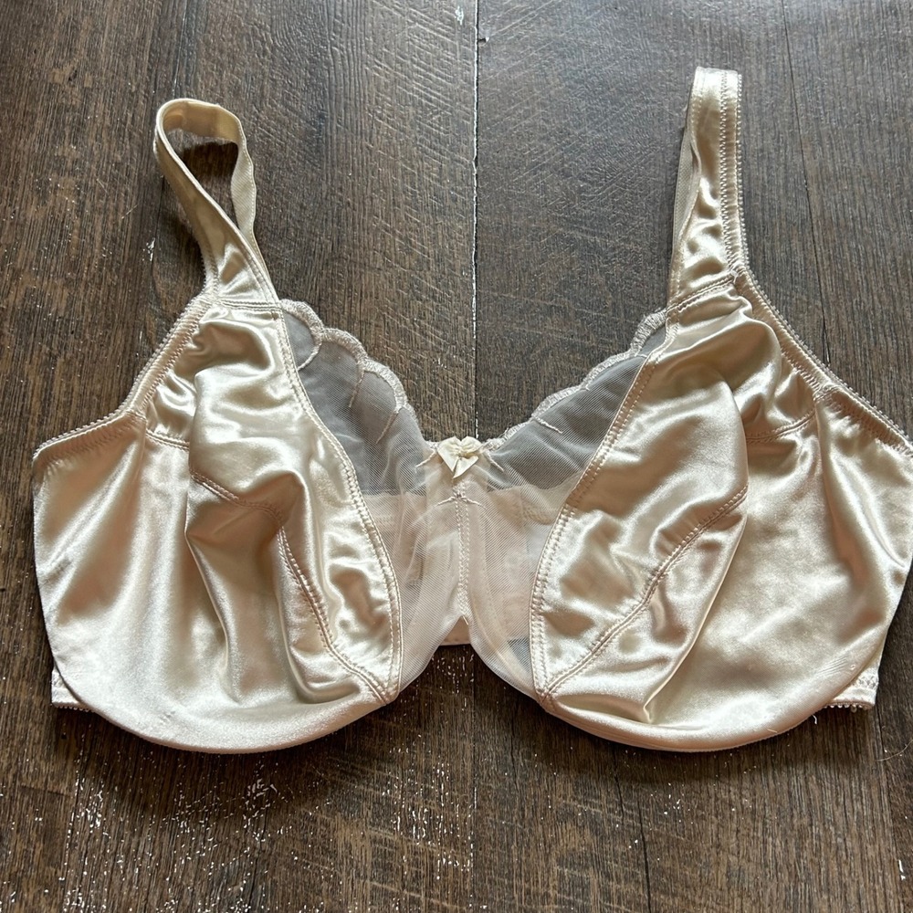 Cabernet Champagne Satin Mesh Underwire Bra 36DDD Full Coverage Style 8806